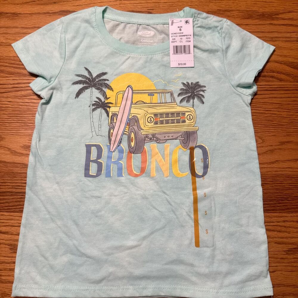 Ford Bronco T-Shirt - Bronco w/ Palm Tree Surfboard Sunset Accents